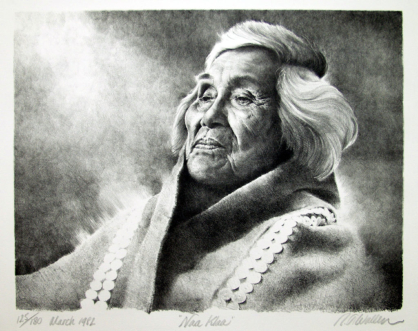 Naa Klaa, a portrait of a Tlingit woman, stone lithograph by R.T. Wallen